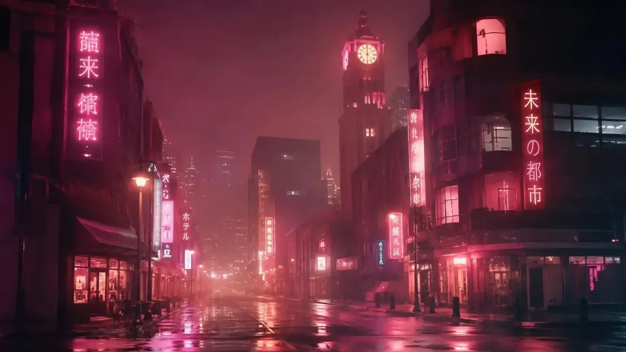 黄果短剧APP下载页横幅，霓虹夜景中的手机